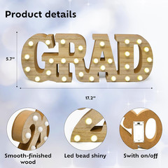 Grad 2026 Light up Sign LED Marquee Letters Graduation Decor Lighted Wooden Sign