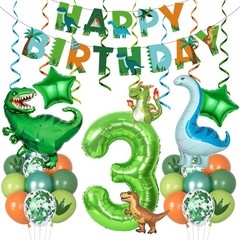 Dinosaur 3rd Party Decorations for Boys Girl, Foil Green Star Number 3 Dinosa…