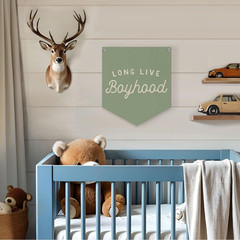 Sage Green Room Decor, Long Live Boyhood Linen Banner,Vintage Boy Bedroom Wall H