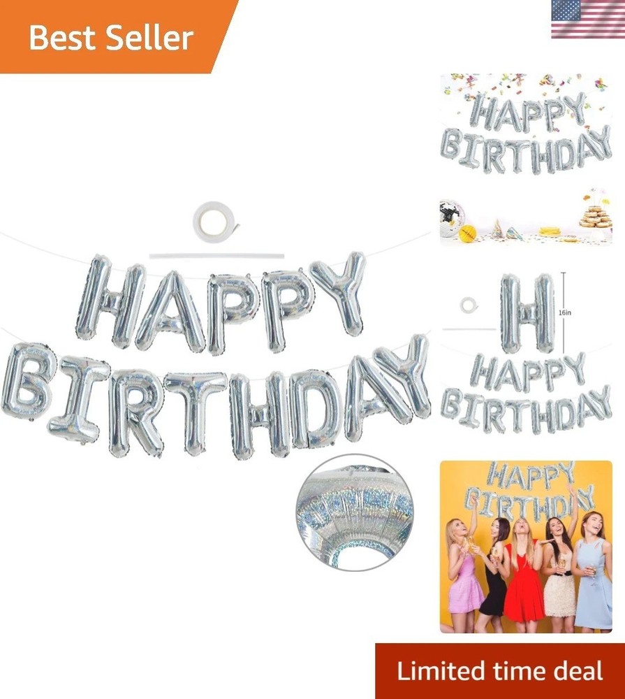 Eco-Friendly 16 Inch Silver Birthday Balloon Banner – Self-Sealing Foil Letters
