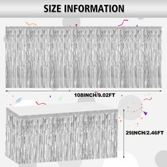 2 Pack 29.5×108 Inch Silver Foil Tinsel Fringe Table Skirts, Disposable Table…