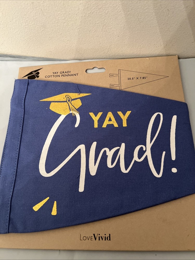 Graduate Graduation YAY GRAD Cotton Pennant 20.5″ x 7.85″ Blue/Gold/White – NEW
