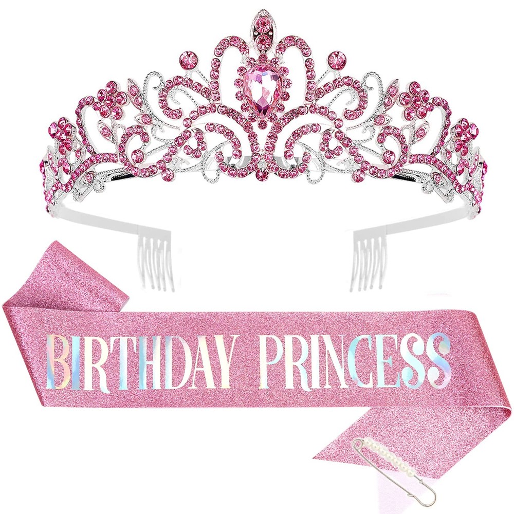 Birthday Princess Tiara and Sash Set for Women Birthday Wedding Party Costume
