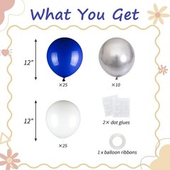60pcs Blue and Silver Balloons, 12inch Royal Blue White Metallic Silver Party…