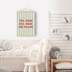 Playroom Wall Art Poster Hanger Frame, Trendy Blue Striped Play Room Wall Dec…