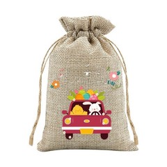 Easter Rabbit Drawstring Bags Set of 30 for Candy Present Pouch Linen Mix