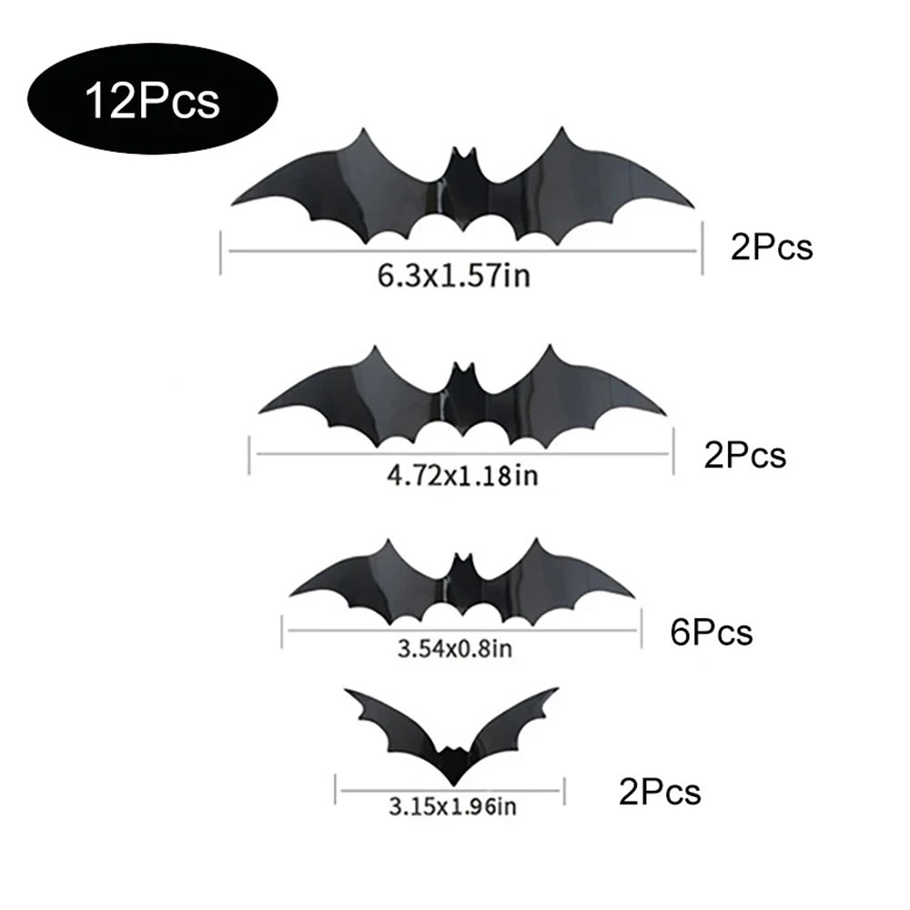 Halloween 3D PVC Bat Wall Stickers – Black Scary Bats Decorations for Home Party