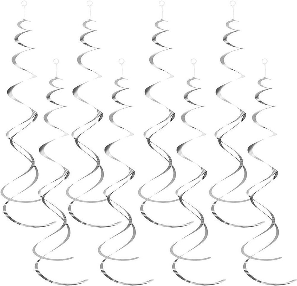 12x Silver Hanging Swirl Party Decorations Foil Ceiling Whirls Birthday Event