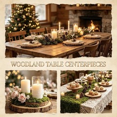 8 Pack Wood Centerpieces for Tables, Woodland Table Centerpieces Set with Woo…