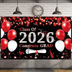 Black Red Graduation Party Decorations, Red 6×3.6ft Red Class of 2026 Graduat…