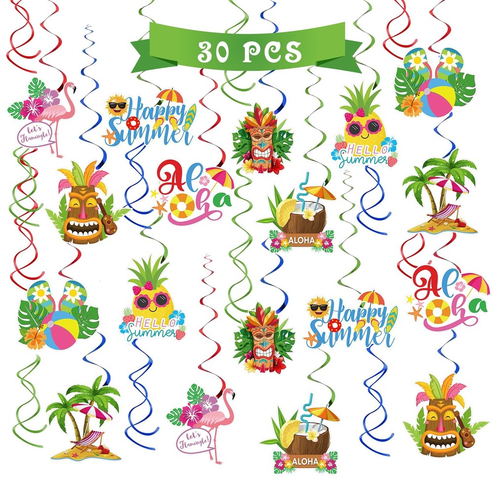 Hello Summer Hanging Swirls Streamers Luau Hawaii Party Decor Supplies 30 Pcs