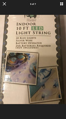 Blue Baby Boy Shower Indoor 10ft LED Lights. Silver Wire Pacifier Carriage Bear