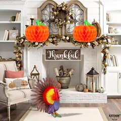 KatchOn, Paper Pumpkins and Turkey Centerpiece – Pack of 3 | Orange