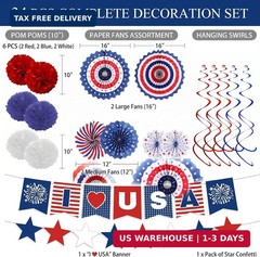 34PCS 4th of July Decorations Patriotic Decorations Love USA Banner Red White Bl