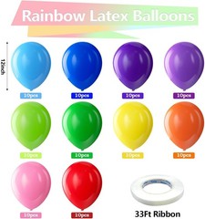 Assorted Rainbow Latex Balloons 100 Pack 12 inch Round Helium Bright
