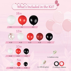 137Pcs Red Black White Balloons Arch Kit, 18/12/10/5 Inch Ruby Red White Black C