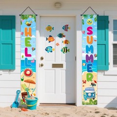 Hello Summer Porch Sign Decorations Banner Tropical Beach Hawaiian Summer Doo…