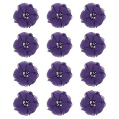 12Pcs 2″ Chiffon Flowers with Rhinestone Pearl Sewing Fabric Flower, Dark Purple