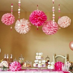 Lovely Pink Solid Hanging Tissue Pom Poms,16″, Elegant & Versatile Decor – Pe…