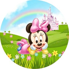 Round Backdrop Cover Princess Minnie Mouse Birthday Party Photo Background Decor