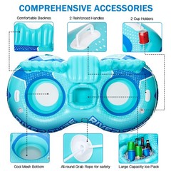 Pcs Inflatable River Tube Float 2 Person Heavy Duty Pool Float with Built in