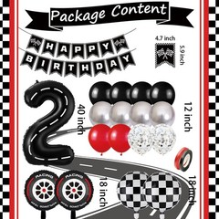 Race Car Party Decorations, with 40 Inch Racetrack Black Number 2 Balloon, Ha…