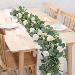 2 Pack 13Ft Artificial Eucalyptus Flower Garland with White Roses, Fake Rose