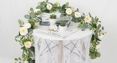 2 Pack 13Ft Artificial Eucalyptus Flower Garland with White Roses, Fake Rose