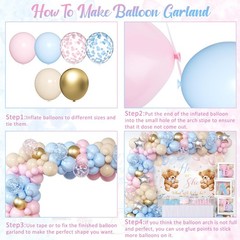 Bear Gender Reveal Decorations – 158pcs Pink Blue Balloon Garland Kit, 4pcs B…