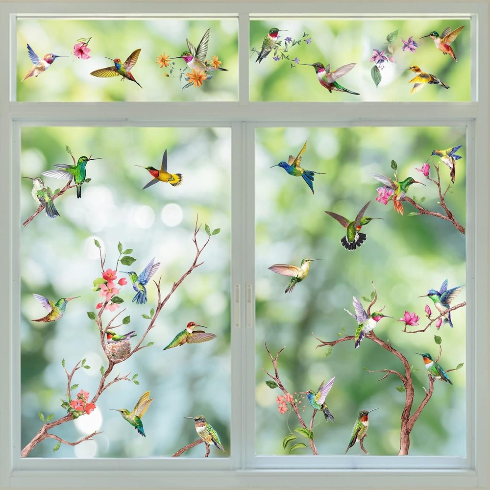 Yovkky Spring Summer Hummingbirds Tree Branches Window Clings 9 Hummingbird