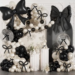 Black Bow Birthday Decorations,187Pcs Black and White Balloon Arch Kit with C…