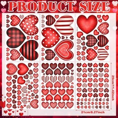 Geyoga 211 Pcs 6 Sheets Valentine‘s Day Window Clings Red, Black, White
