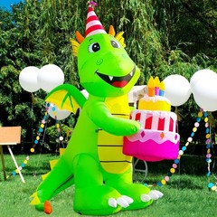 Large 6FT Birthday Dinosaur Cake Inflatable – Indoor/Outdoor LED Party