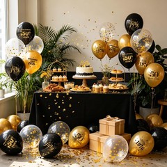 50th Balloons Party Decorations – 34Pcs Black and Gold 12 Inch Latex Confetti…