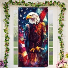 American Flag and Bald Eagle Stars Stripes 71 x 35 inches, Red White Blue