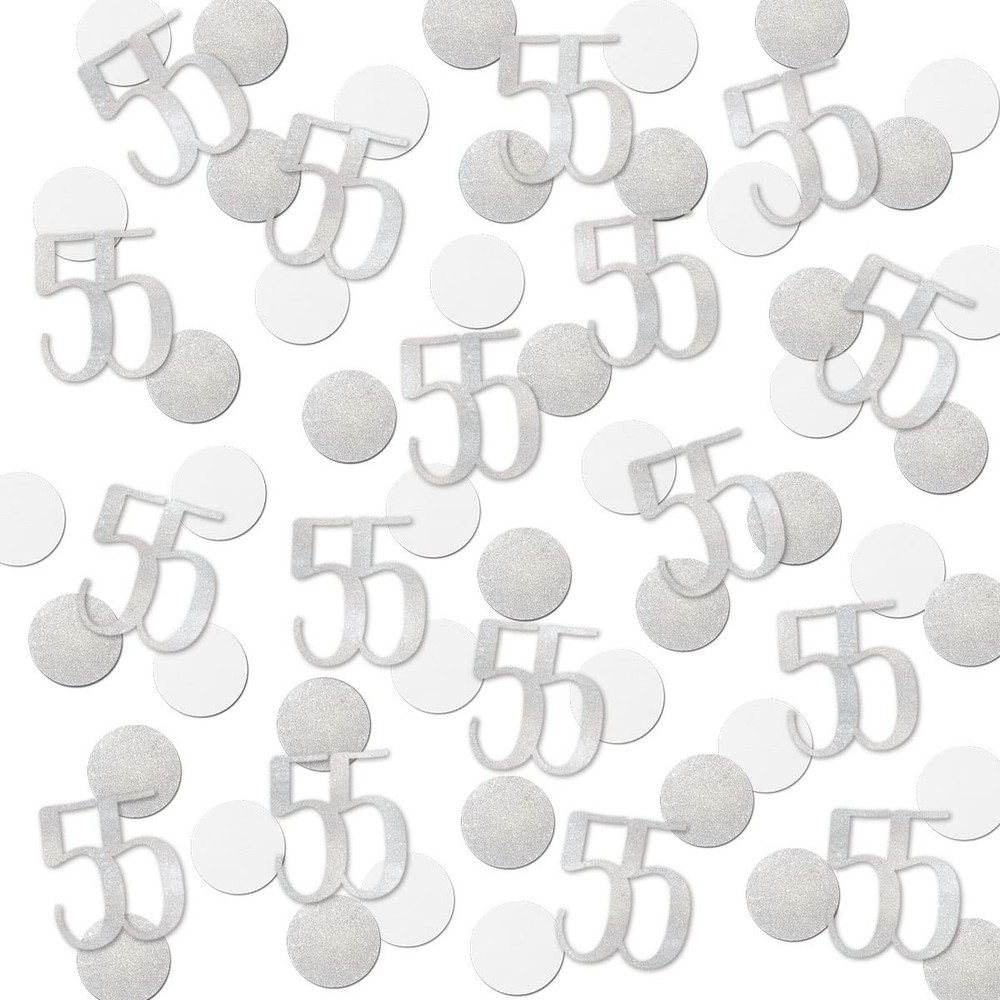 Silver Glitter 55 Confetti, 55th Birthday Number Confetti, 200pcs Anniversary…