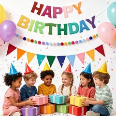 3D Rainbow Happy Birthday Banner – Colorful Felt Garland Bunting Set, Reusable P