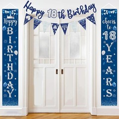 Blue Silver 18th birthday Party decorations Door Banner Porch Sign Bunting Flags