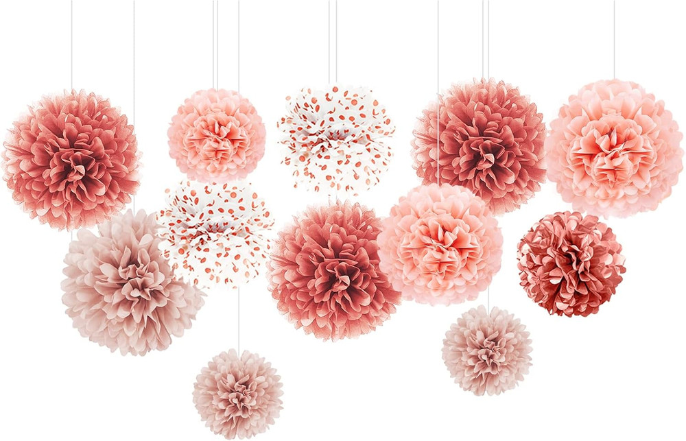 Wedding Decorations – 12 PCS Rose Gold Tissue Paper Pom Poms for Engagement Part