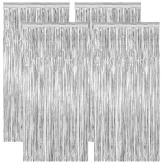 4 Pack Metallic Silver Party Decorations, Tinsel Backdrop & Photo Booth Props, 2