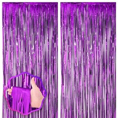 Voircoloria 2 Pack Purple Foil Fringe Backdrop Curtains, Tinsel Streamers