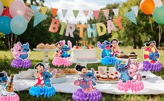3D Stitch Honeycomb Centerpieces 9 Pcs Birthday Party Table Decoration Supplies