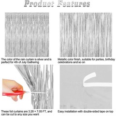 2 Pack Tinsel Backdrop, 3.28 FT x 7.05 FT Birthday Party Decorations, Silver