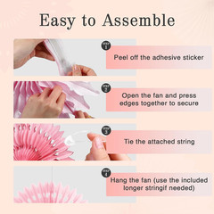 Paper Fan Blush Honeycomb Decorations, 6 Pack Hanging Fans, 12″ & 16″ (3 Each),