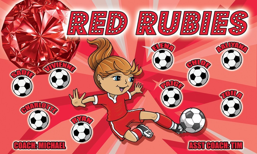 RUBIES -Soccer Team Banner – (3ft x5ft) Your Team Name and Custom Design