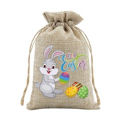 Easter Rabbit Drawstring Bags Set of 30 for Candy Present Pouch Linen Mix