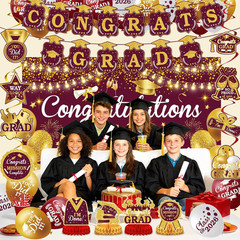Maroon Graduation Decorations Class of 2026 Maroon and Gold Graduation Party Sup