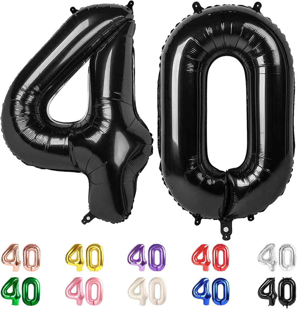 Number Balloons 40 in 40 Numbers, 40Th Birthday Decorations for Women Men, Black