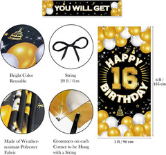 Happy 16Th Birthday Decorations for Boys and Girls, 16 Years Old Birthday Fabric