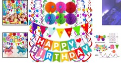 Vibrant Birthday Banner with Triangle Flags, Honeycomb Balls & Confetti Garland